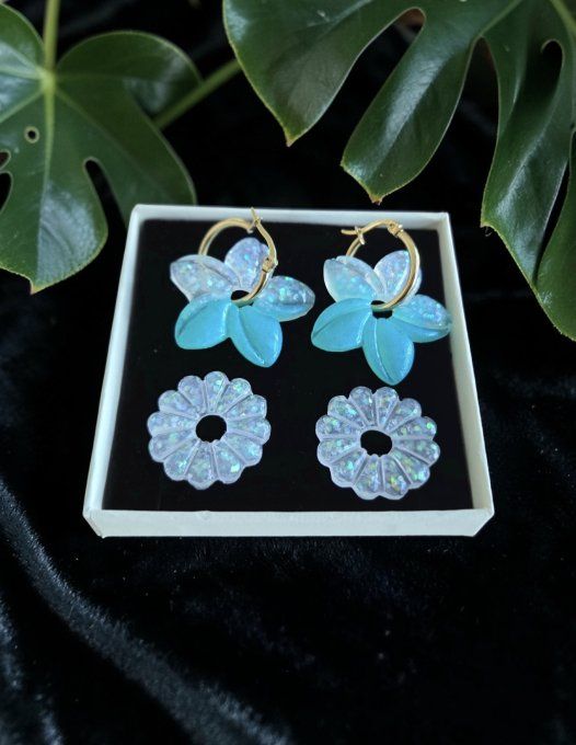 Box boucles d'oreilles pampilles interchangeables en résine époxy - fait mains